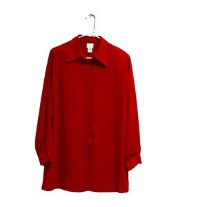 Studio C Breezy Red Collared Flowy Blouse Size 14/16 1X